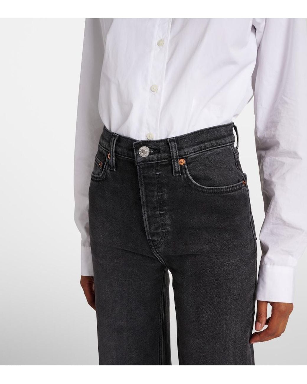 Re/done Black 70S Stove Pipe Straight Jeans