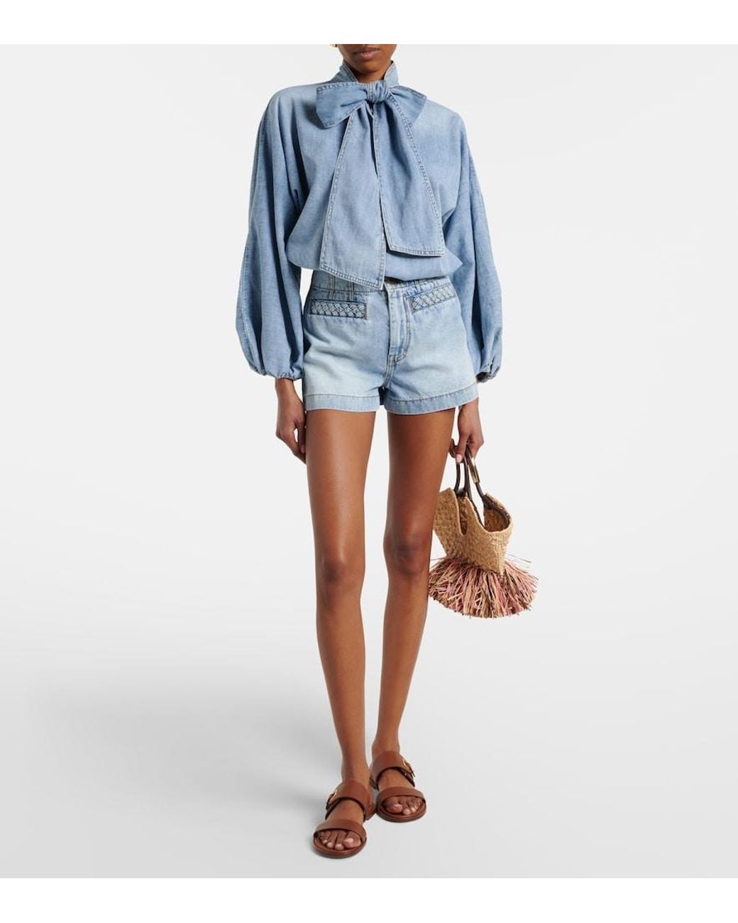 Zimmermann Blue Indra High-Rise Denim Shorts