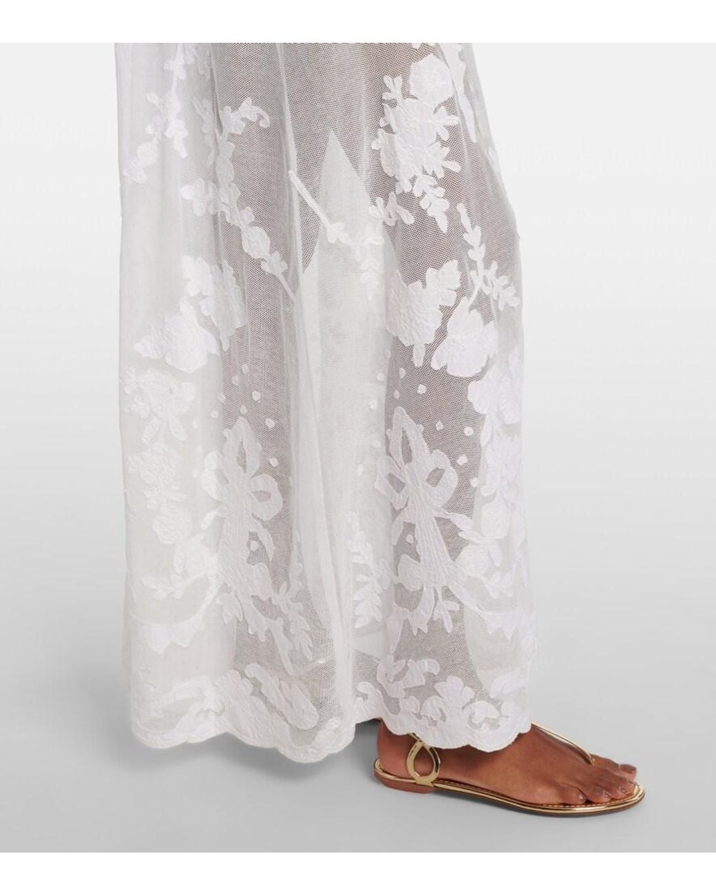 Juliet Dunn White Embroidered Semi-Sheer Cotton Maxi Dress