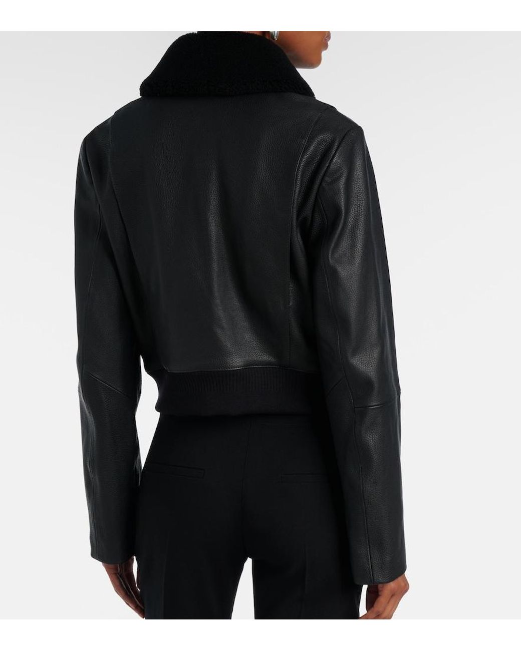 Vince Black Shearling-Trimmed Leather Jacket
