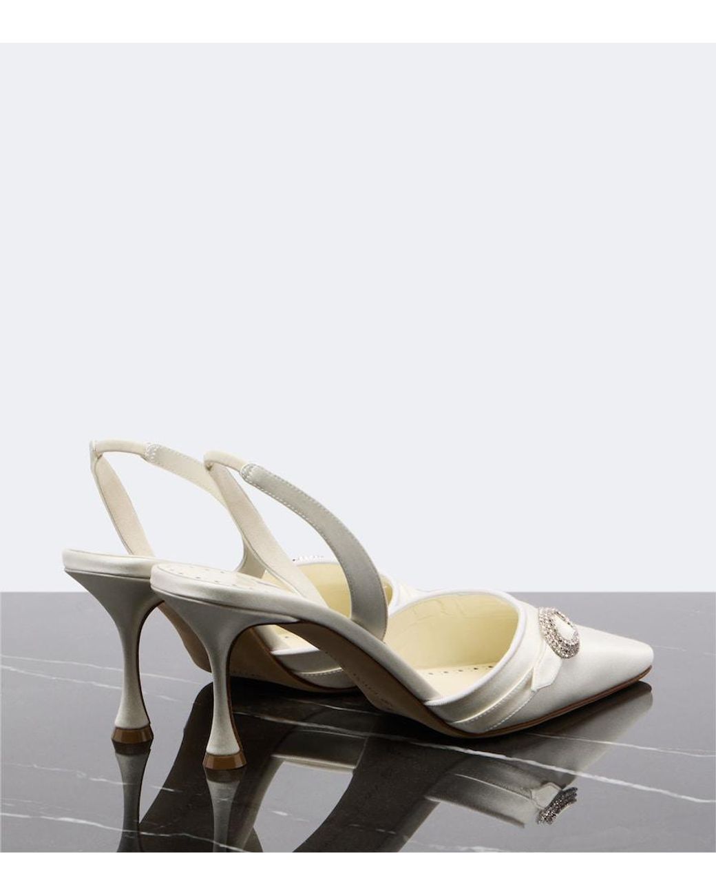 Manolo Blahnik White Zutoslipla Embellished Satin Slingback Pumps