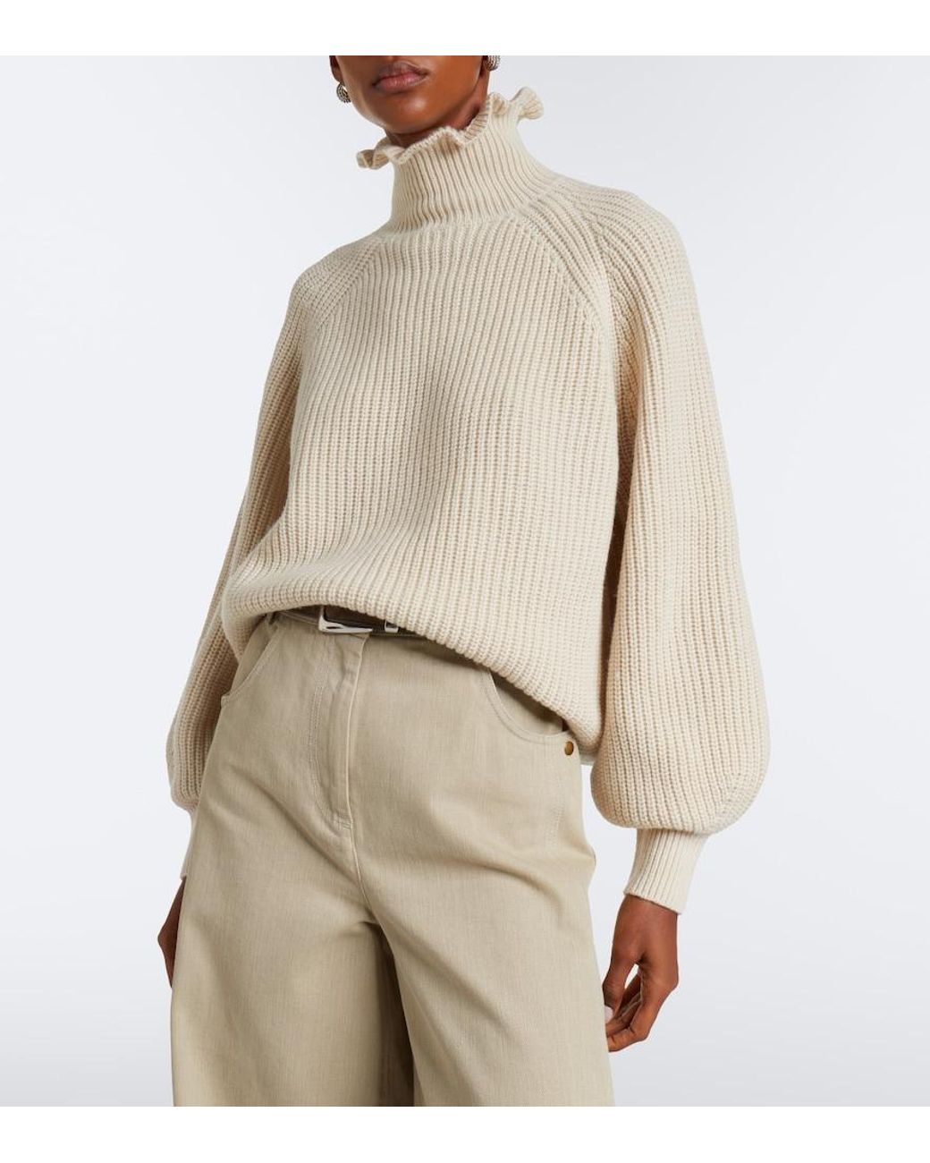 Max Mara Natural Ribbed-Knit Wool And Cashmere Sweater