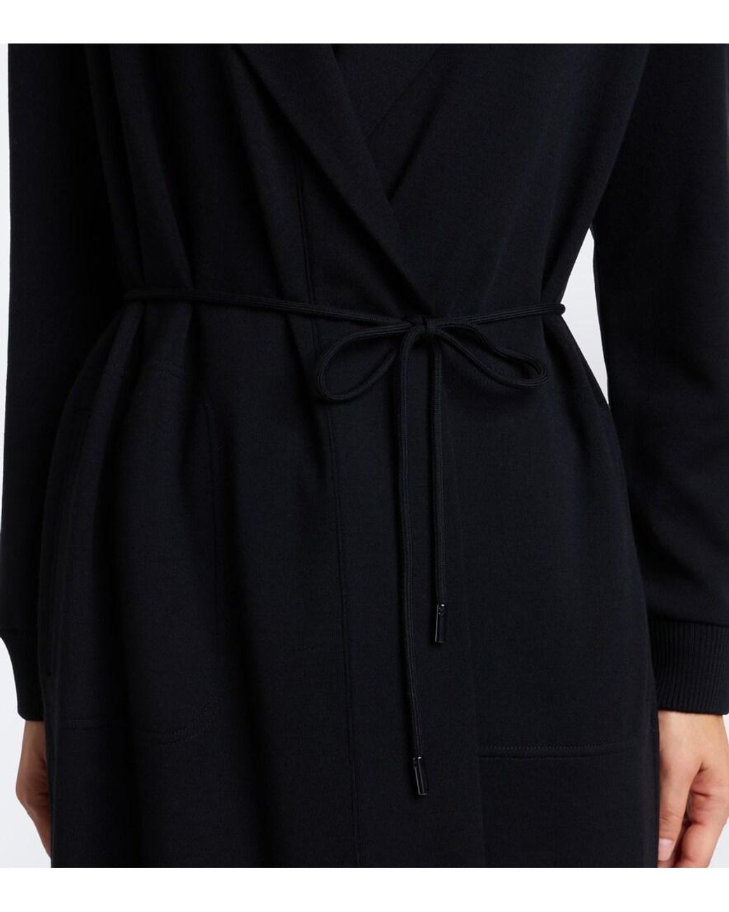 Max Mara Black Virgin Wool Wrap Coat