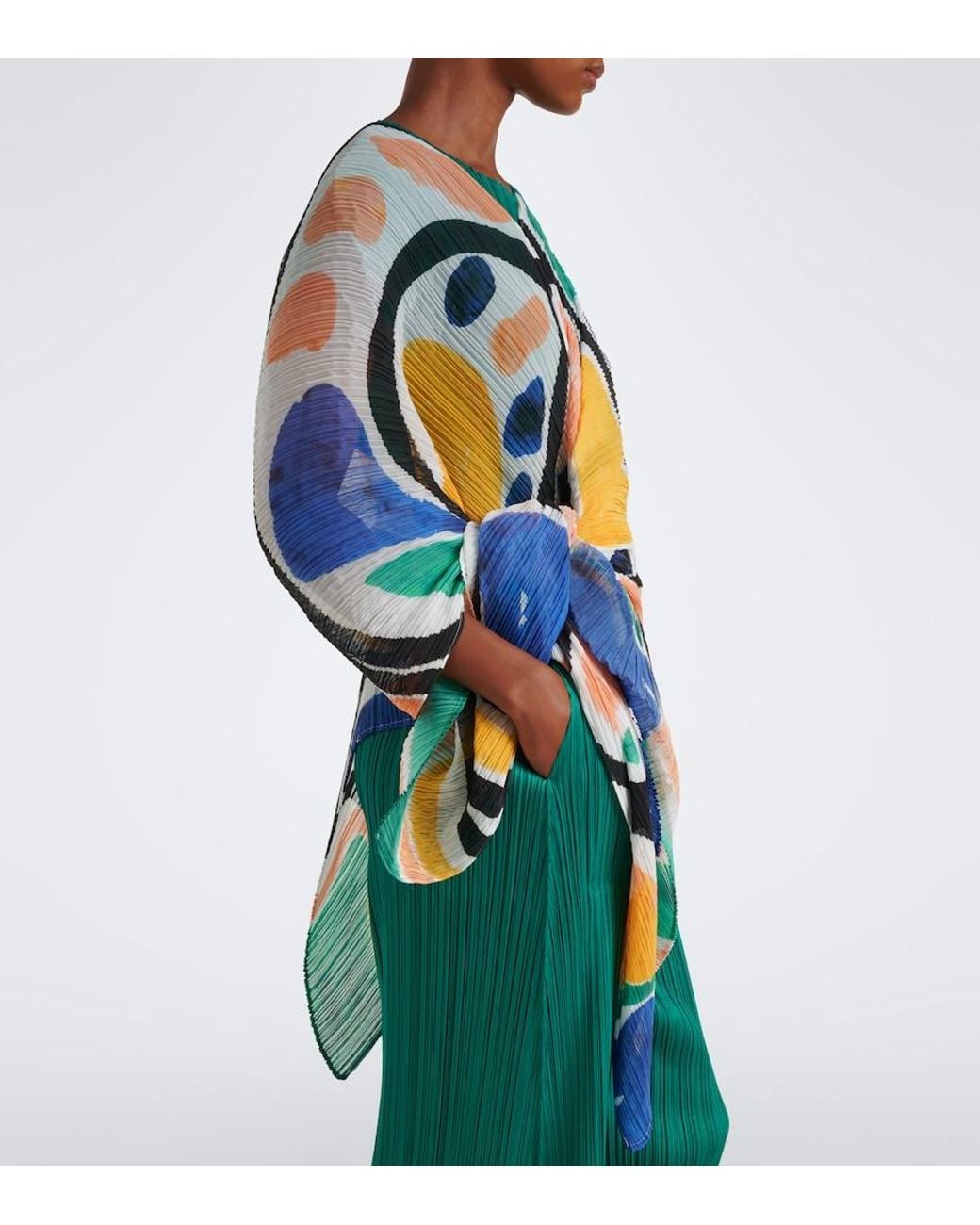Pleats Please Issey Miyake Blue Roll Madame-T Pleated Printed Poncho