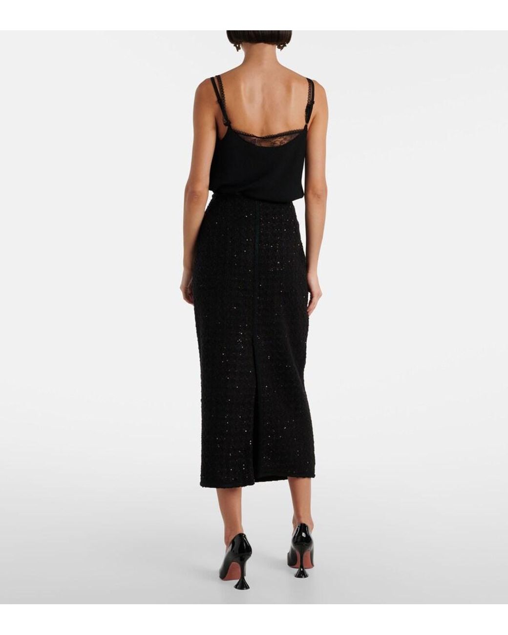 ROTATE BIRGER CHRISTENSEN Black Maxi Bouclé Skirt