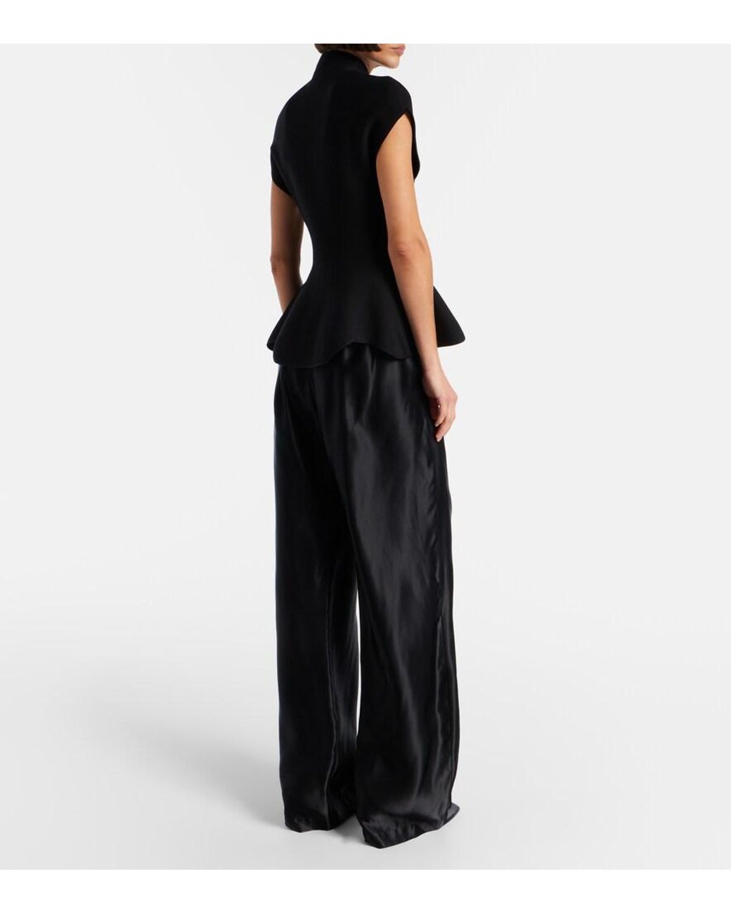 Khaite Black Rohen Satin Wide-Leg Pants
