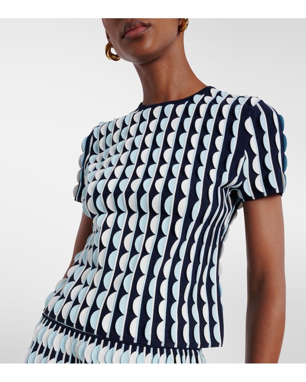 Jonathan Simkhai Blue Kendra Knitted Scalloped Top
