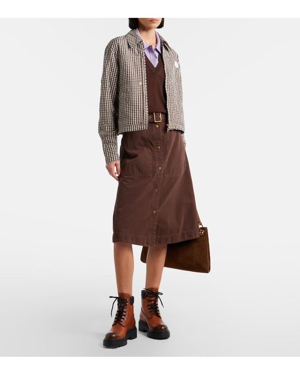 Moncler Brown Belted Denim Midi Skirt