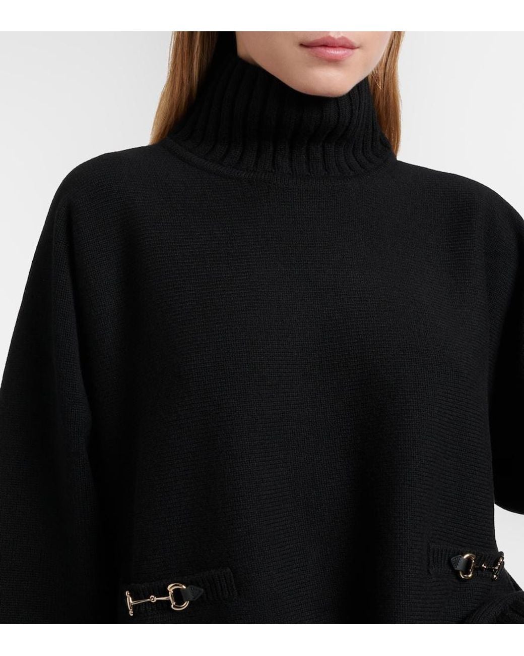 Gucci Black Horsebit Wool-Blend Turtleneck Sweater
