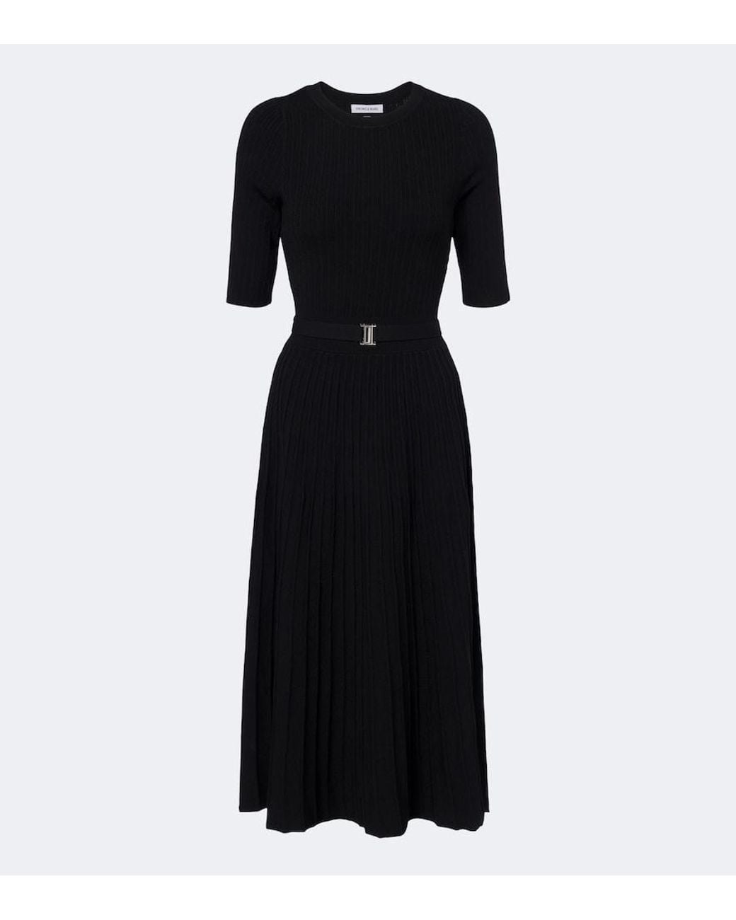 Veronica Beard Black Elthea Belted Ribbed-Knit Midi Dress