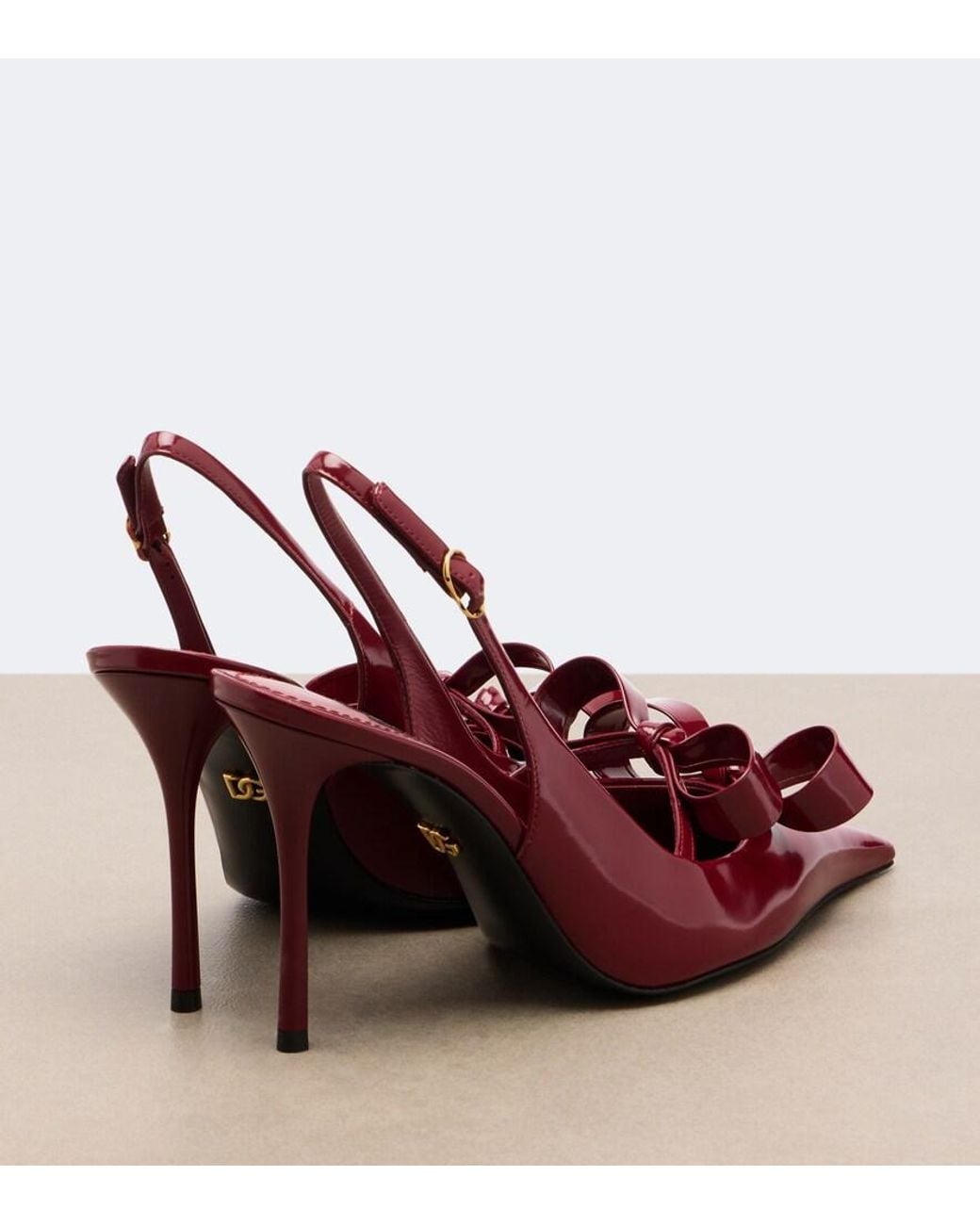 Dolce & Gabbana Red Bow-Detail Patent Leather Slingback Pumps