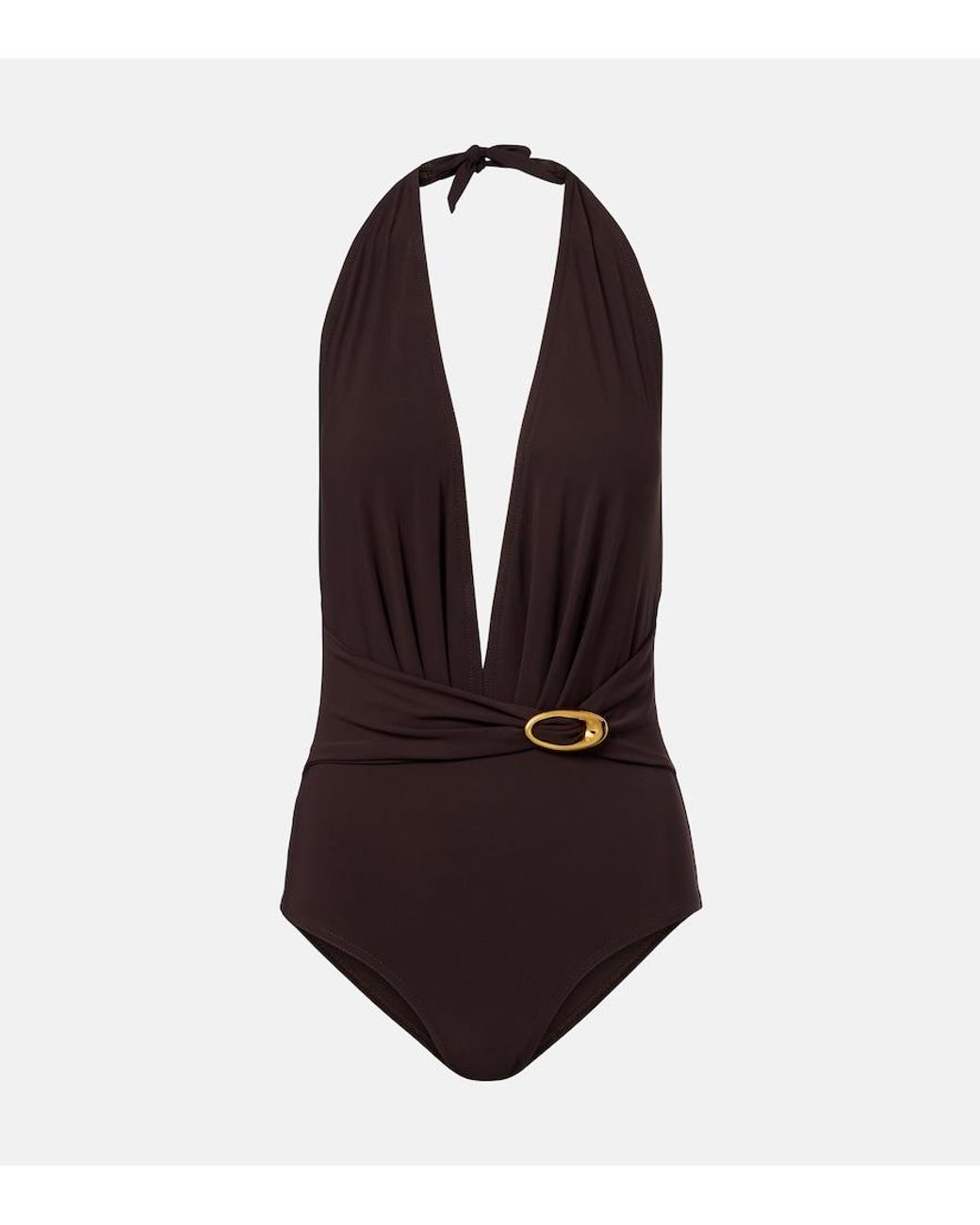 Karla Colletto Blue Solid Halterneck Swimsuit