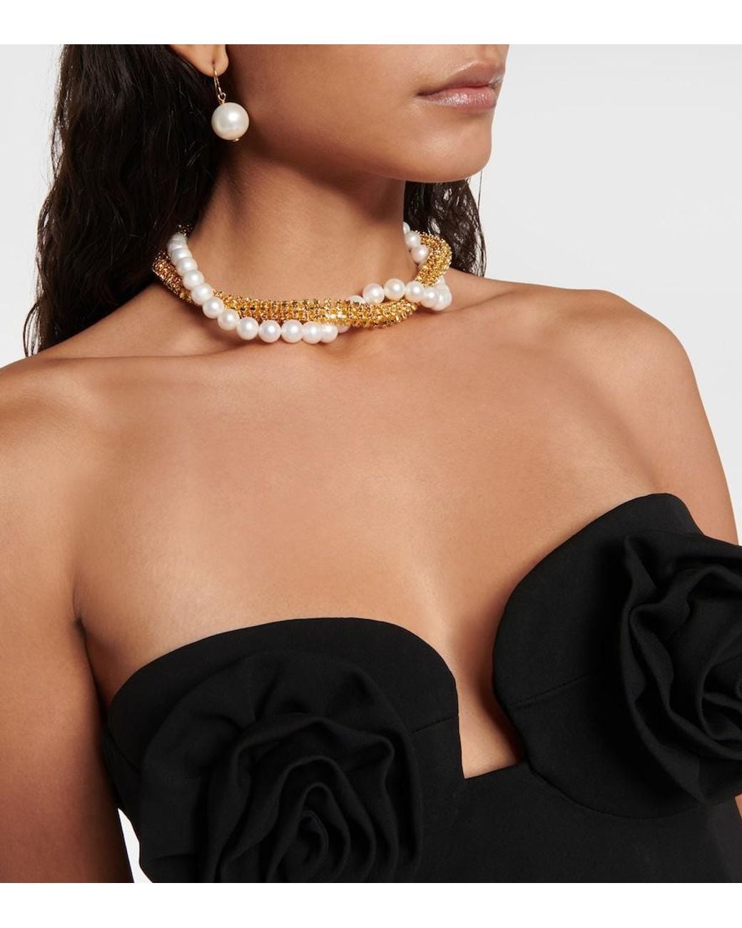Magda Butrym Metallic Crystal And Faux Pearl Necklace