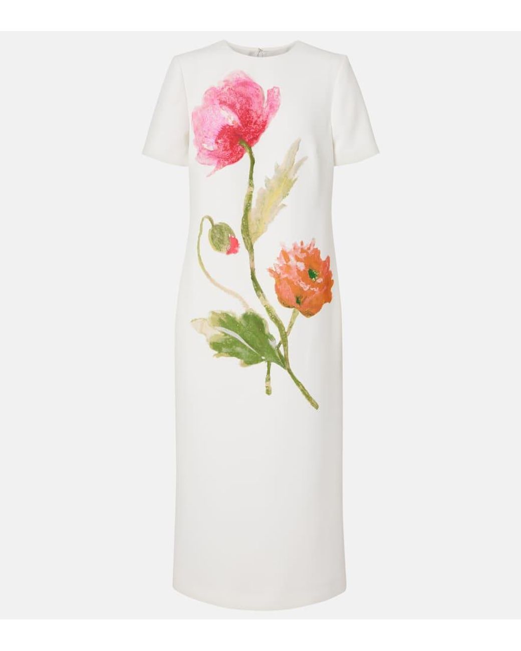 Vestido Midi De Crepe Floral Carolina Herrera de color White