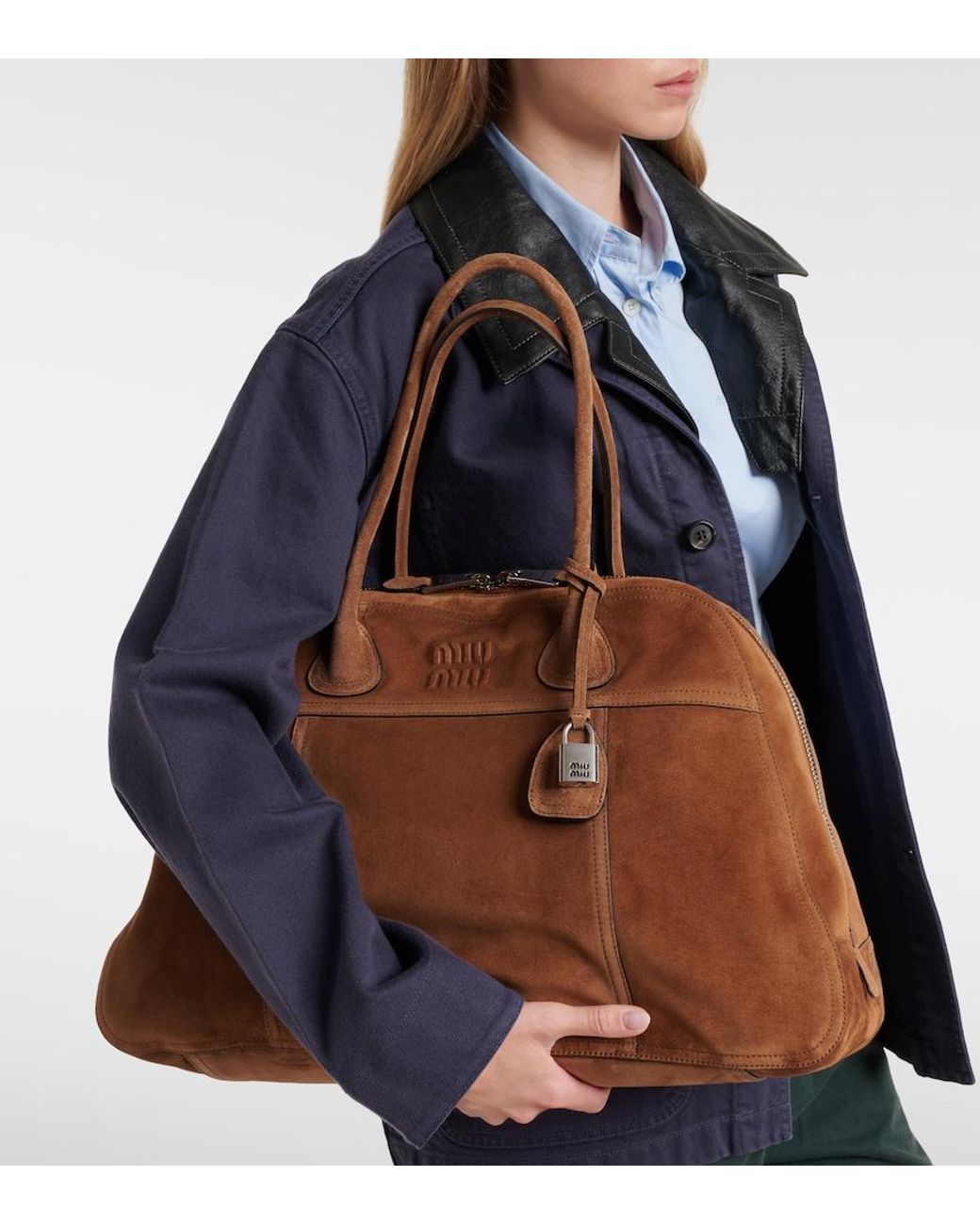 Miu Miu Brown Vivant Large Suede Bowling Bag