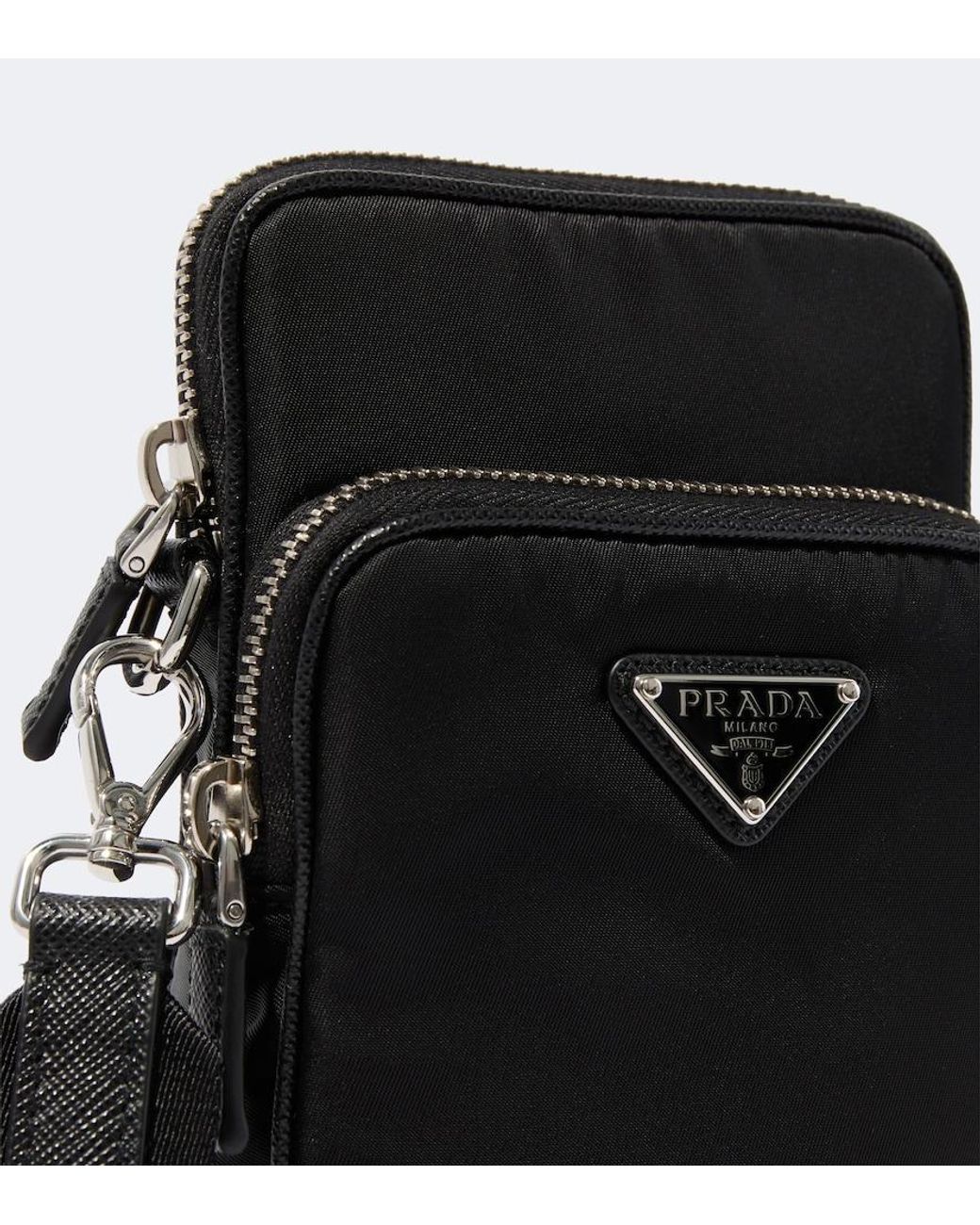 Prada Black Re-Nylon And Saffiano Leather Phone Pouch for men