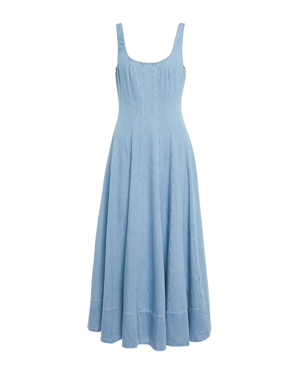 STAUD Wells Denim Midi Dress in Blue | Lyst