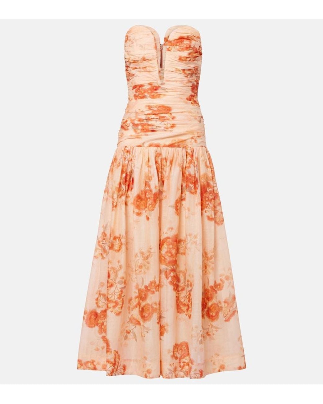 Zimmermann Cascadian Floral Strapless Midi Dress in Orange | Lyst Zimmermann Cascadian Floral Strapless Midi Dress in Orange | Lyst