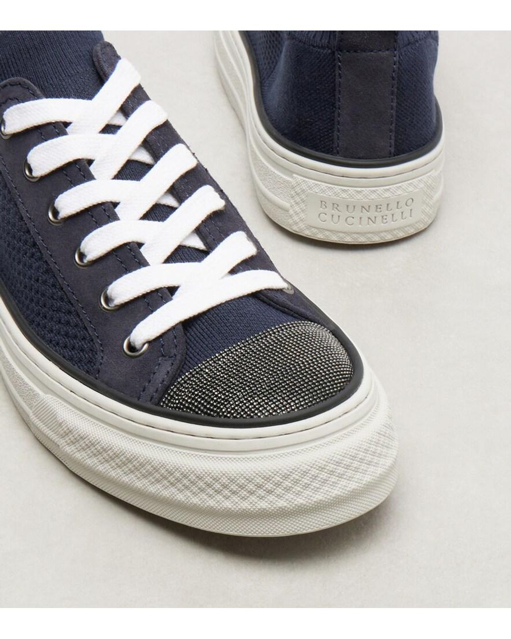 Brunello Cucinelli Blue Monili Suede-Trimmed Sneakers