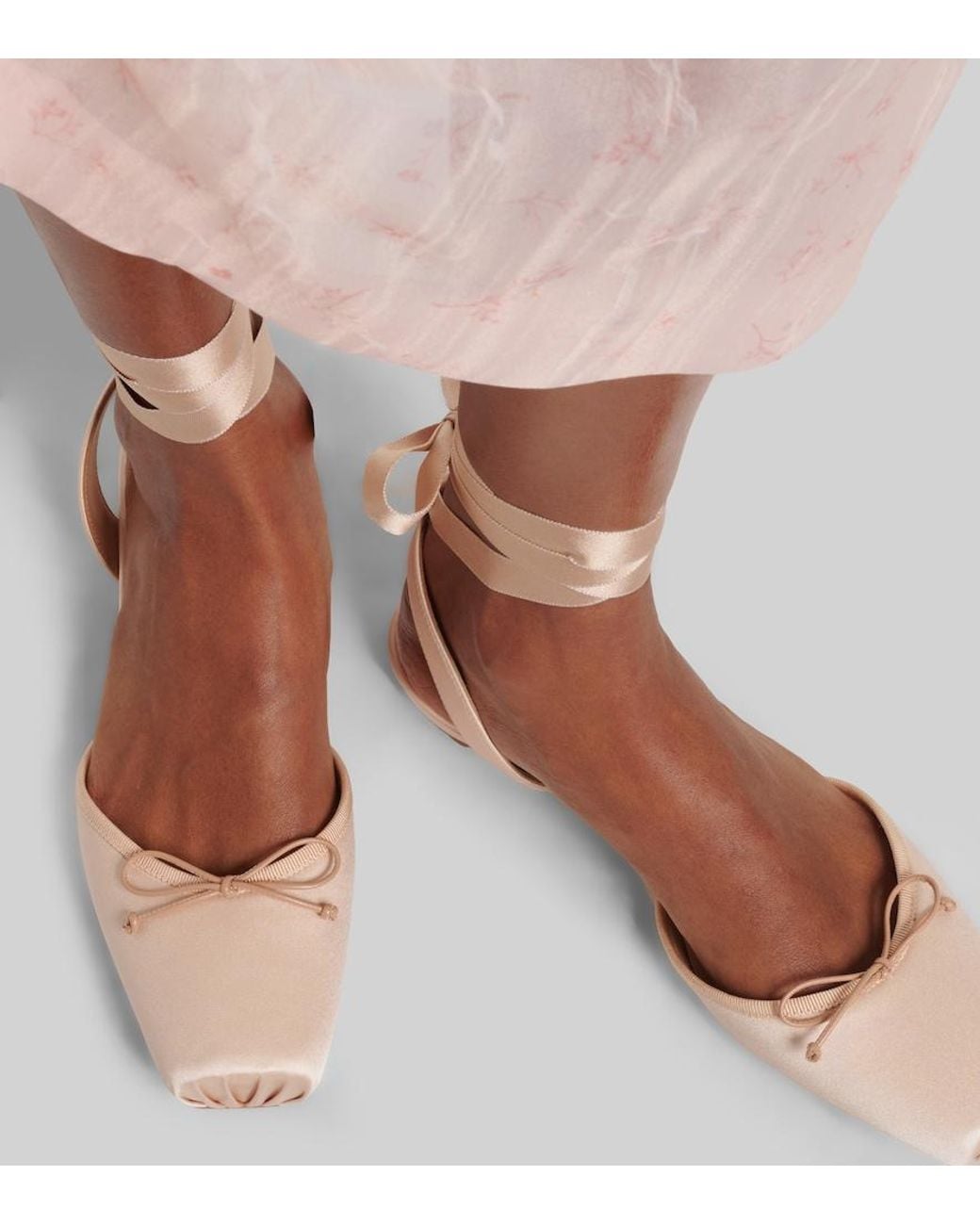 Christian Louboutin Natural Cassia Lace Up Crepe Satin Flats