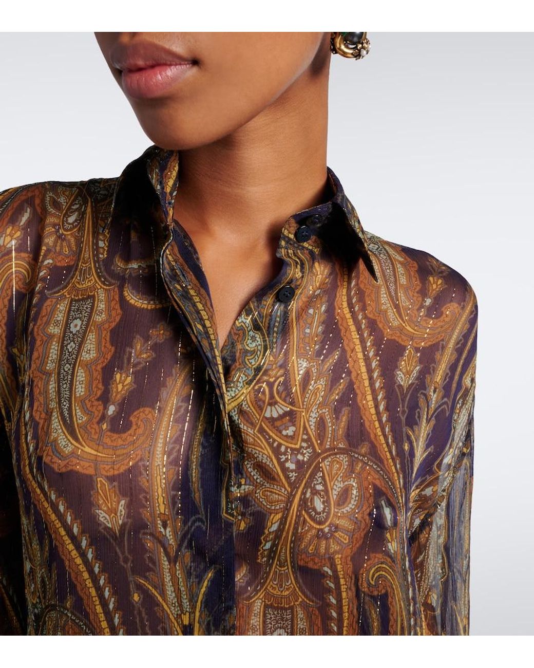Etro Multicolor Paisley Silk-Blend Chiffon Shirt
