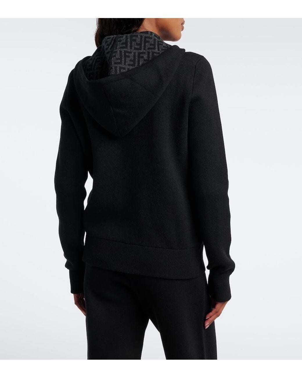 Fendi Blue Ff Zucca Cashmere-Blend Zip-Up Hoodie