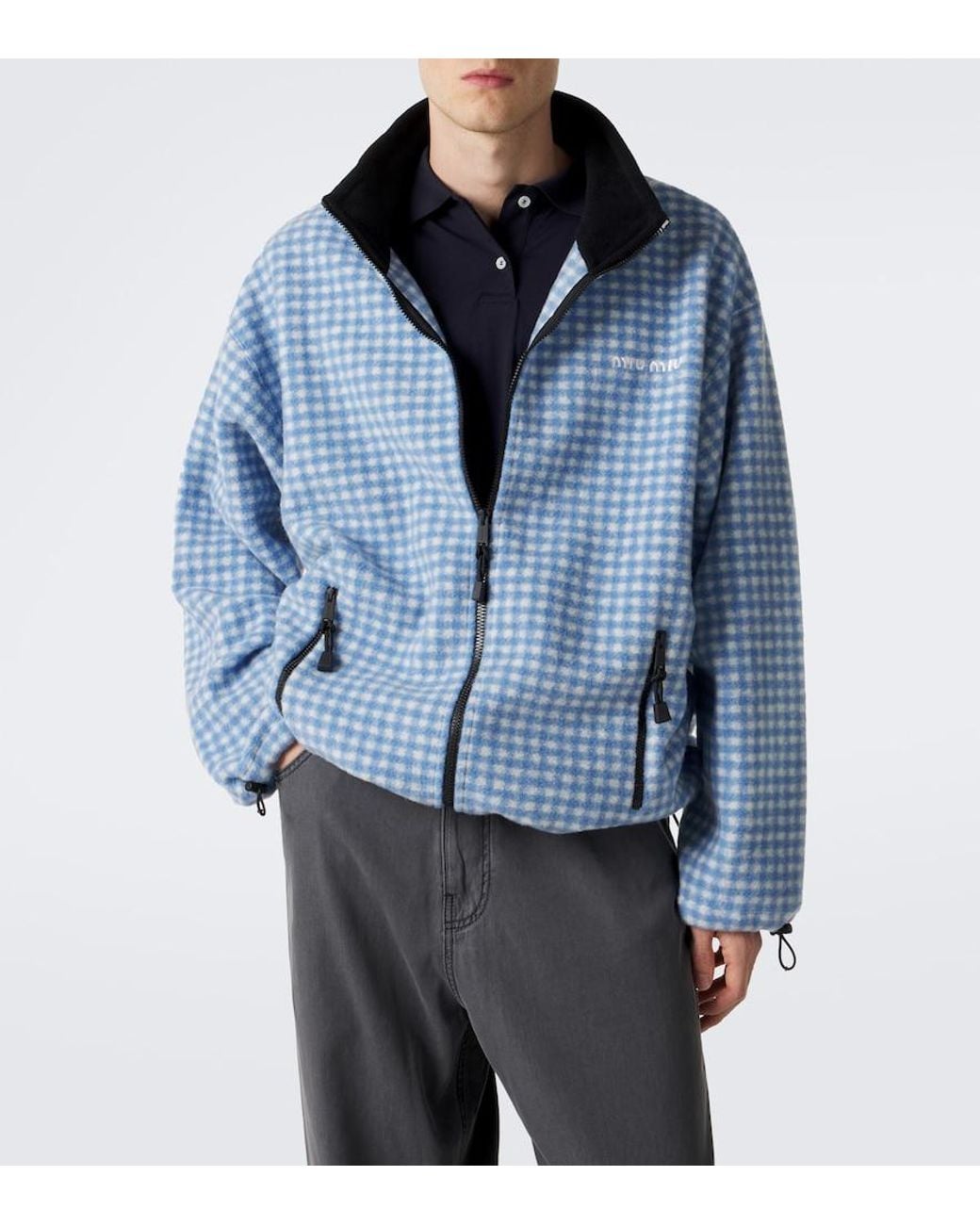 Miu Miu Blue Gingham Fleece Jacket for men