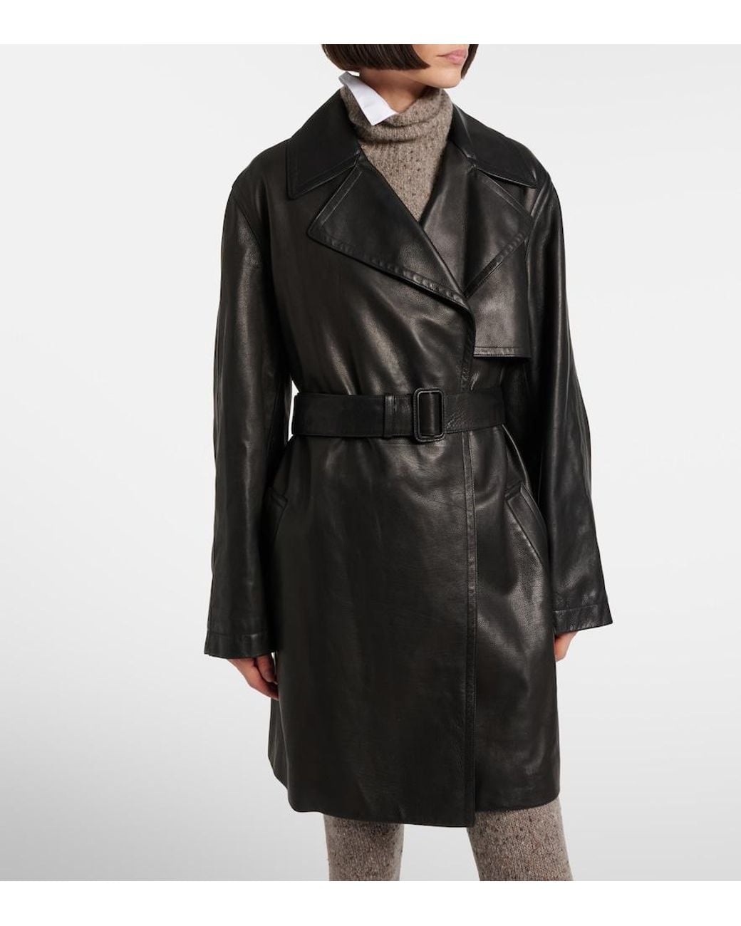 The Row Black Siempra Leather Coat