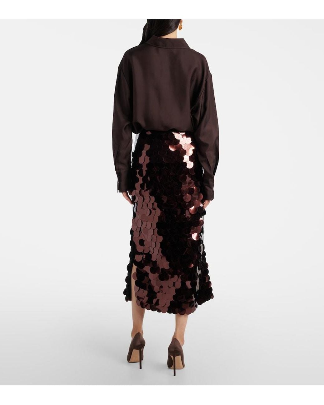 Roksanda Brown Sequined Midi Skirt