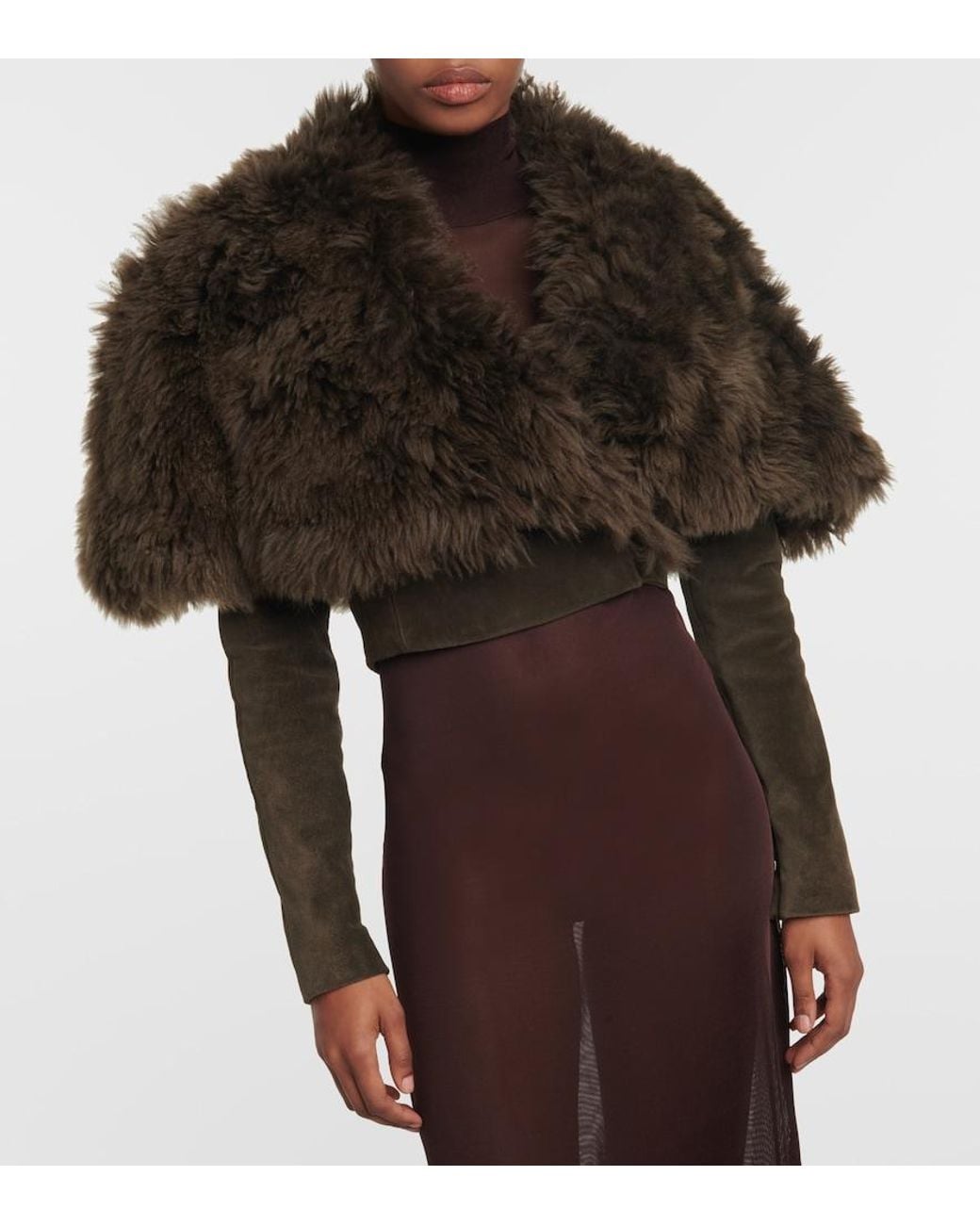 Alaïa Green Cropped Shearling And Suede Jacket