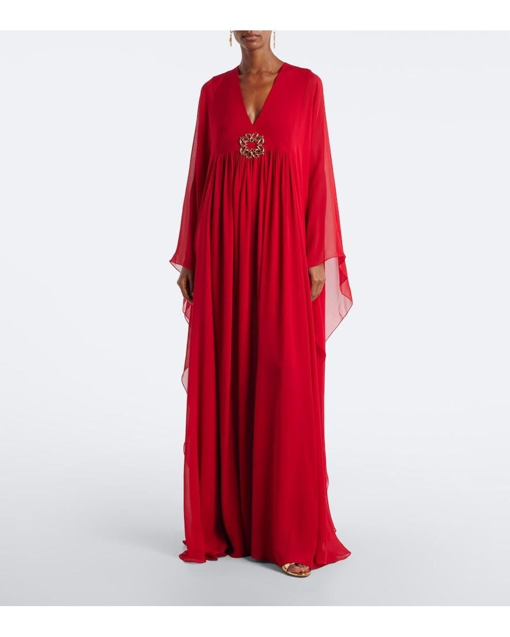 Elie Saab Red Silk Chiffon Kaftan
