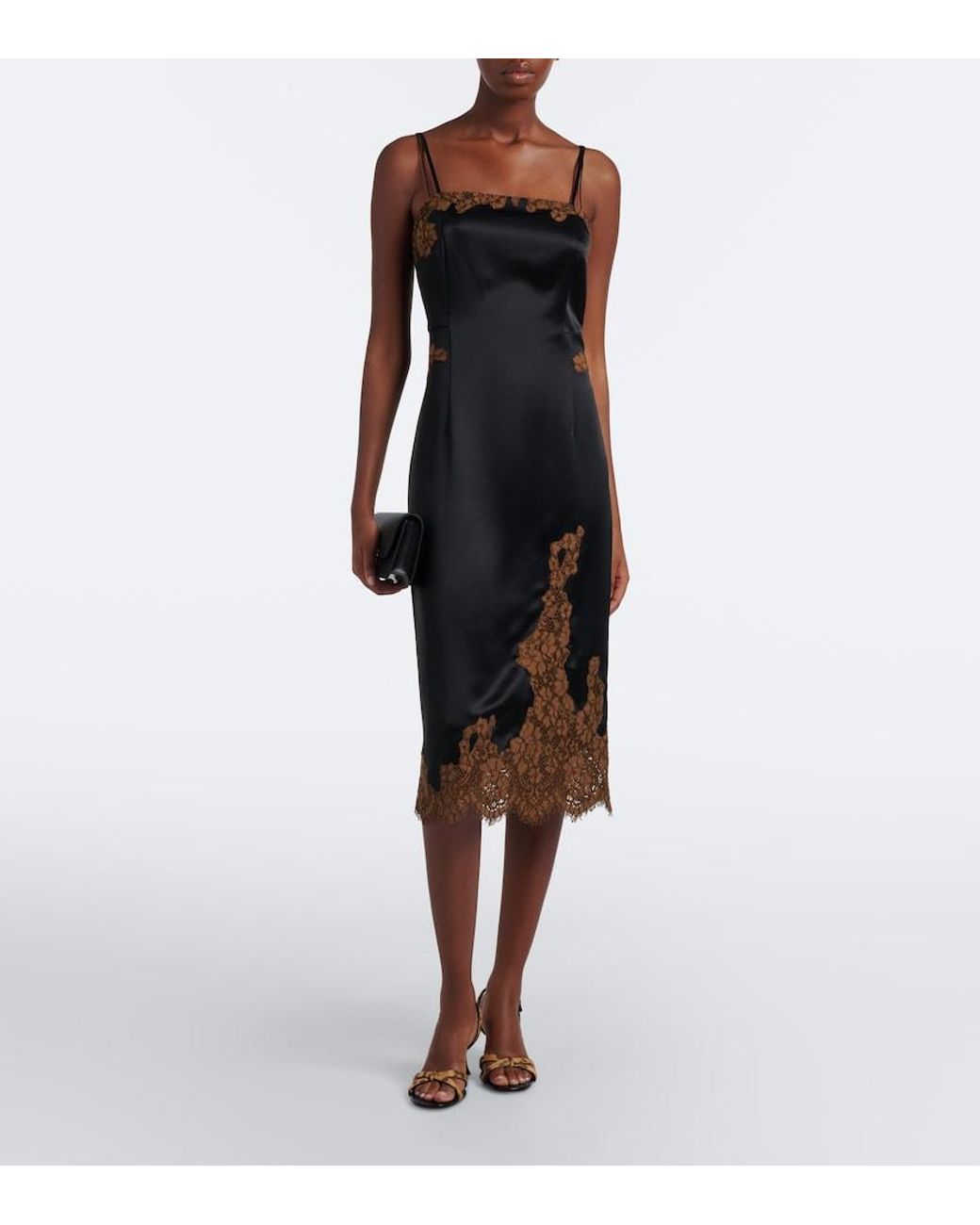 Dorothee Schumacher Black Lace-Trimmed Satin Slip Dress