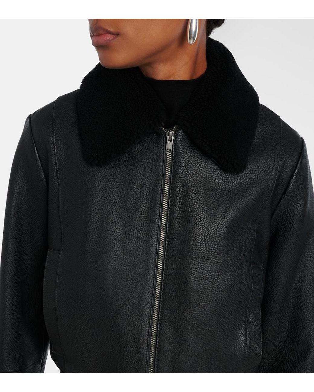 Vince Black Shearling-Trimmed Leather Jacket