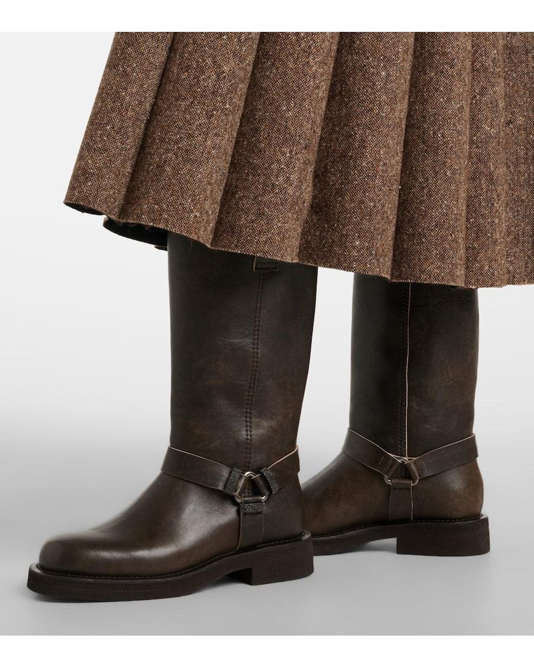 Brunello Cucinelli Black Monili Leather Knee-High Boots