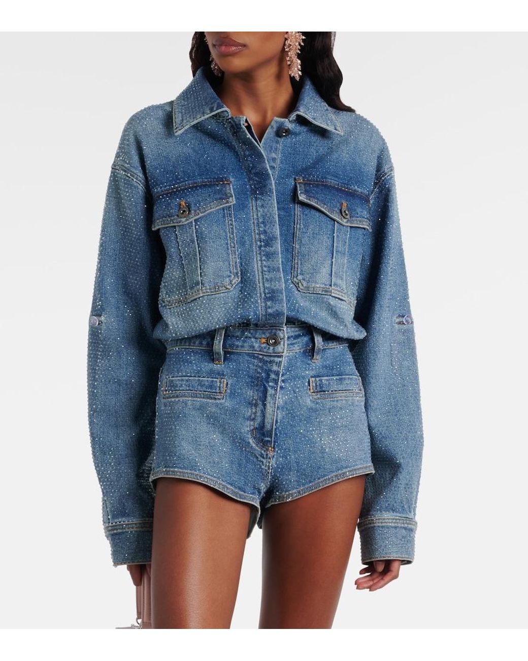 Self-Portrait Blue Embellished Denim Romper