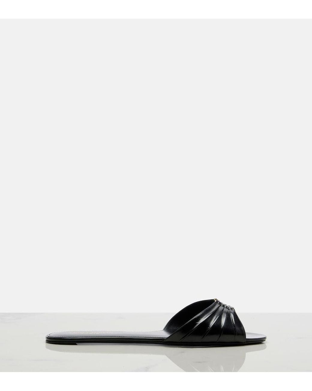 Saint Laurent Black Cassandre Leather Slides