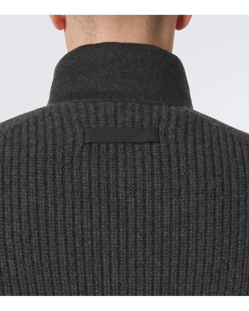 Zegna Black Cashmere Zip-Up Cardigan for men