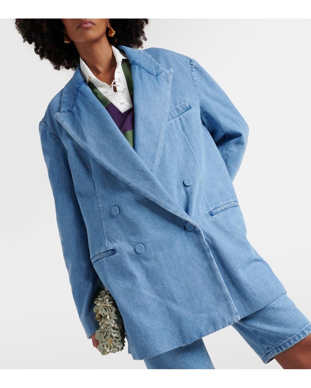 Dries Van Noten Blue Oversized Denim Blazer