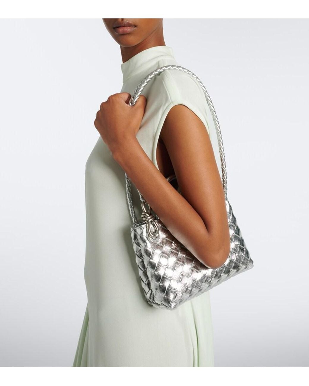 Bottega Veneta Gray Andiamo Mini Leather Top-Handle Bag
