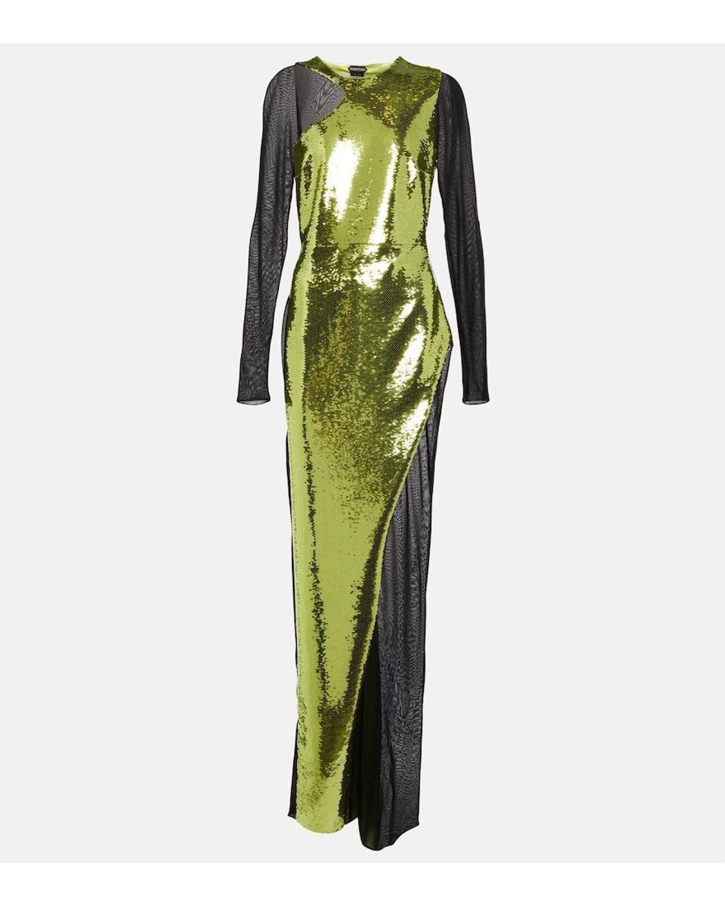 Tom Ford Green Crew Neck Long Sleeves Long Dresses