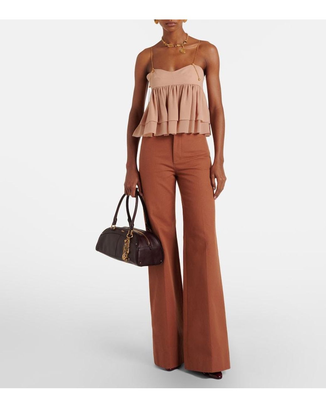 Chloé Brown High-Rise Cotton Canvas Flared Pants