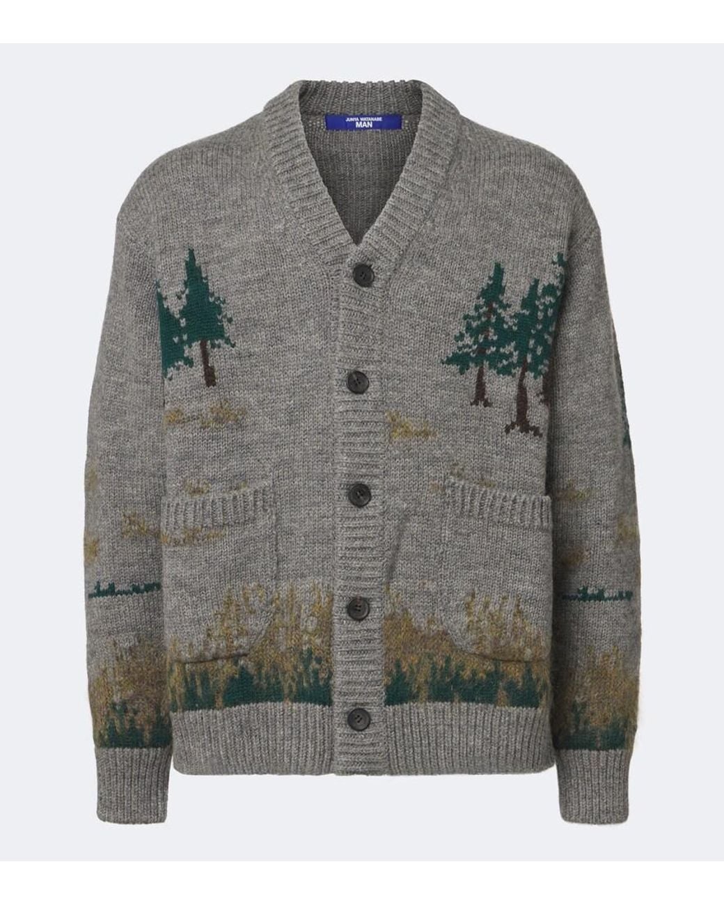 Junya Watanabe Gray Intarsia Wool And Mohair-Blend Cardigan for men