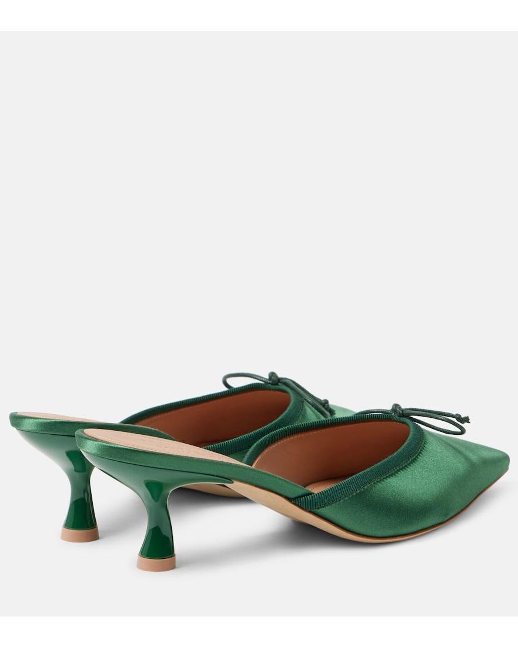 Malone Souliers Green X Tabitha Simmons Rose 45 Satin Mules