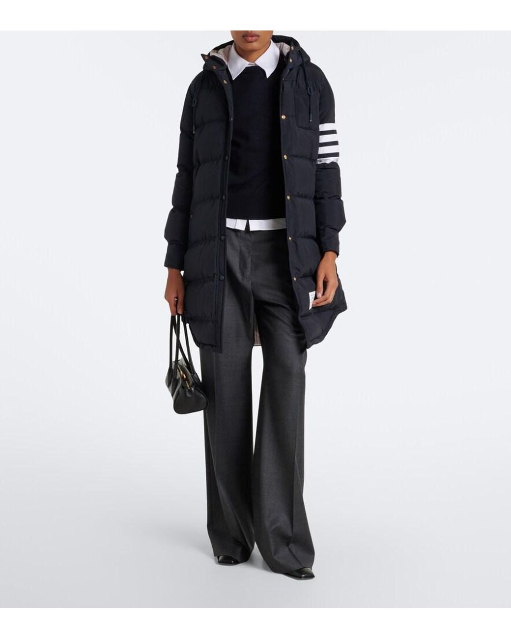 Thom Browne Blue 4-Bar Hooded Down Coat