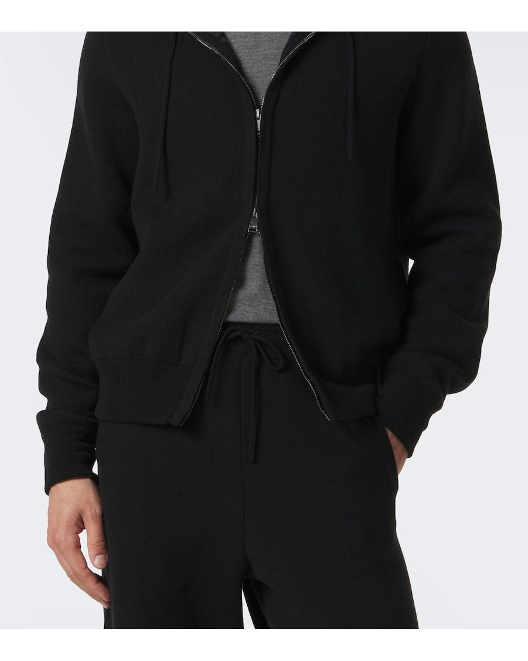 Fendi Black Cashmere-Blend Zip-Up Hoodie for men