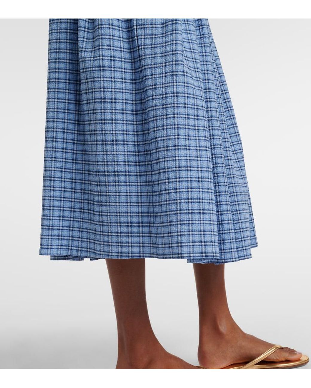 Faithfull The Brand Blue Agora Checked Cotton Midi Skirt