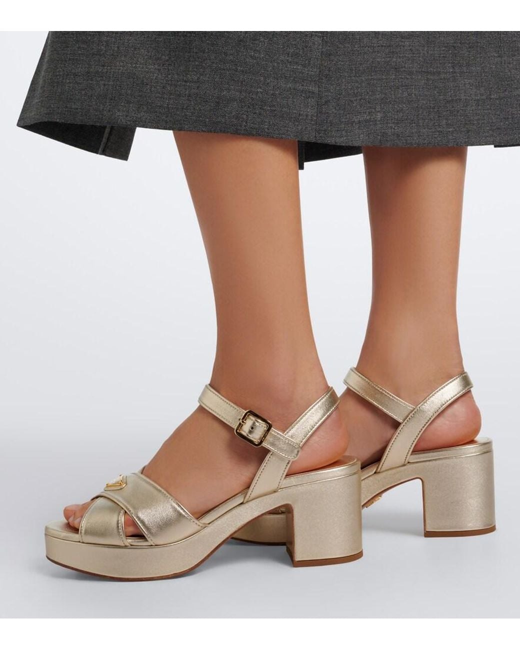 Prada Natural Metallic Leather Platform Sandals