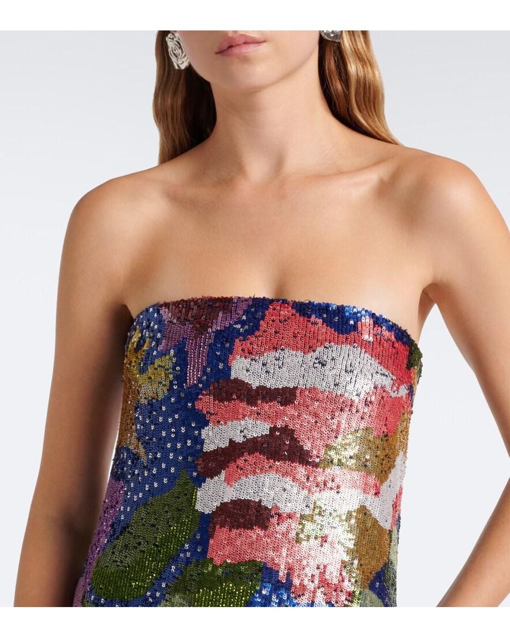 La Fuori Blue Florentine Garden Sequined Bustier Gown