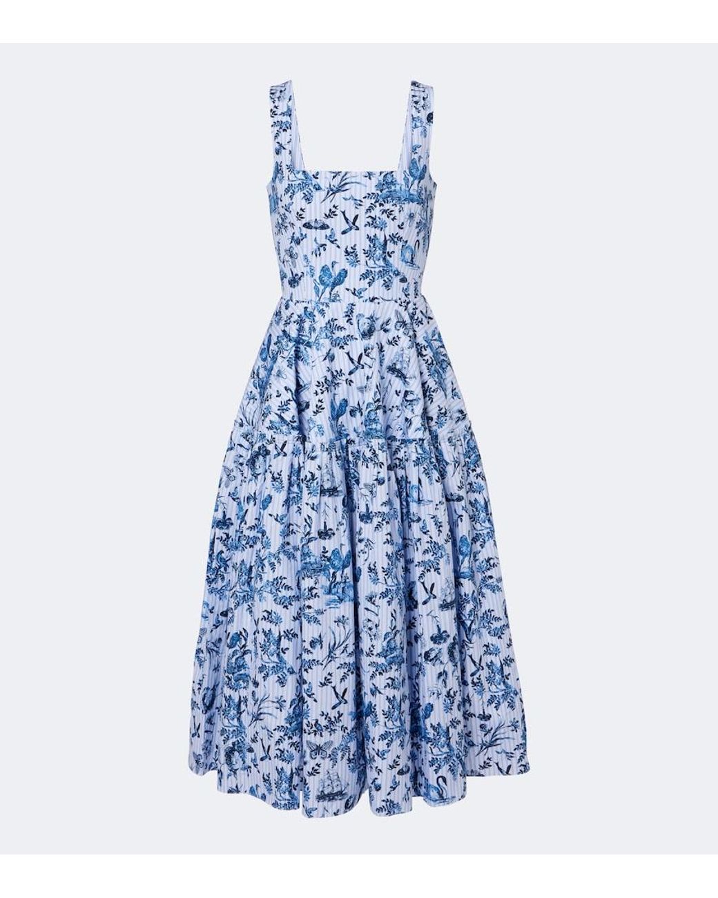 Erdem Blue Striped Printed Cotton Poplin Midi Dress