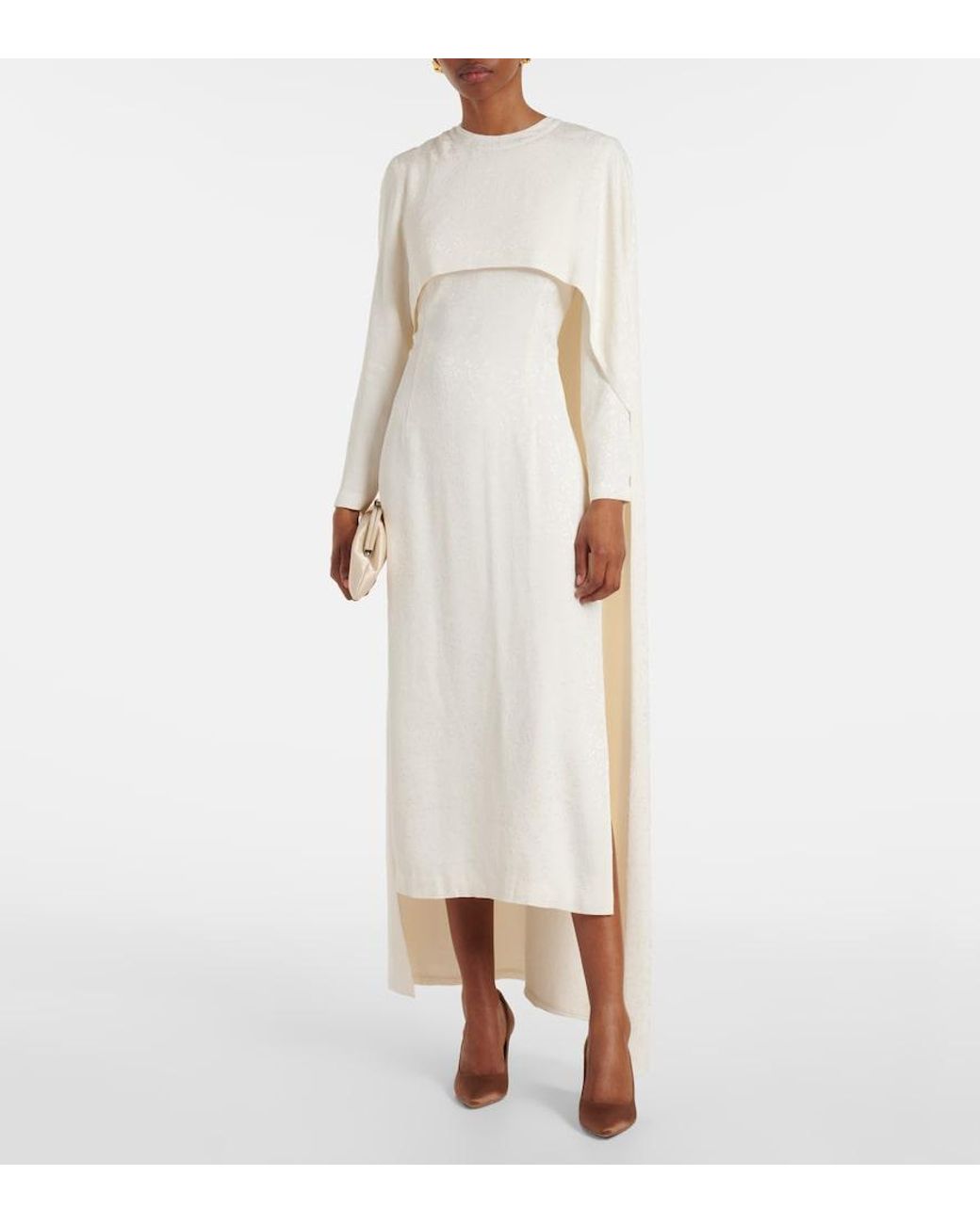 Markarian White Felice Caped Jacquard Midi Dress
